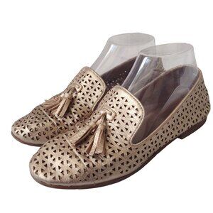 Patricia Nash Francesca Loafers 7 7M Pale Gold Leather Tassel Flats Shoes